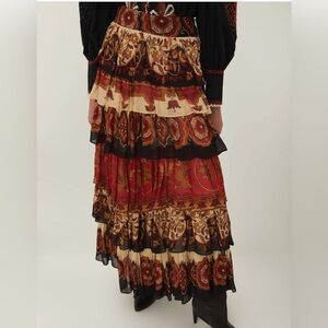 FARM Rio Vibrant Red and Brown Maxi Skirt